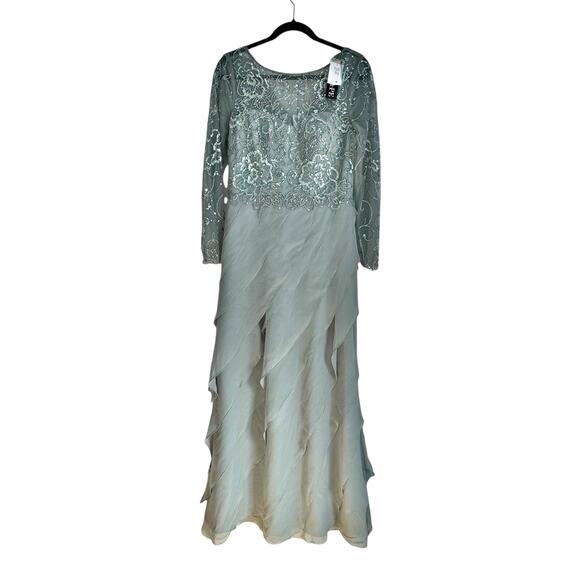XSCAPE Women's Boat-Neck Long-Sleeve Sequin Dress Sage Green Size 6 NWT - Picture 3 of 9